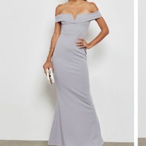 MISSGUIDED Crepe Bardot V Plunge Maxi Dress